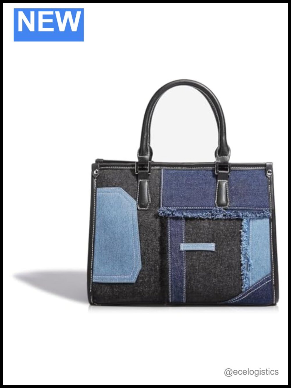 Denim Tote Bag Patchwork Shoulder Bag Vintage Purse Women Travel Daily